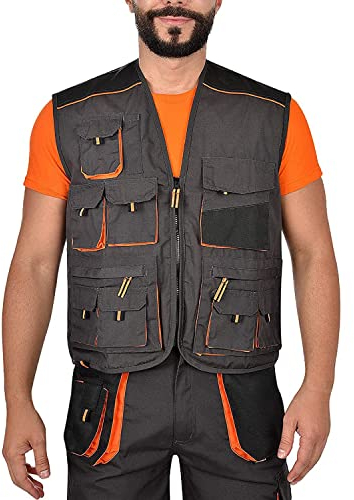 BWOLF Atlas Multifunktionale Arbeitsweste Herren Arbeitsweste Classic Grau/Orange (L)