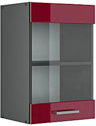 Vicco Meuble de Cuisine Haut vitré R-Line, Rouge Bordeaux Haute Brillance/Anthracite, 40 cm