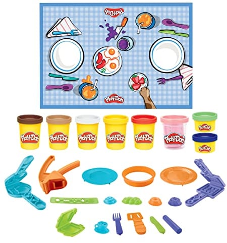 Play-Doh Kitchen Creations - Morning Cafe Playset with 8 Colors, Playmat, Over 15 Tools