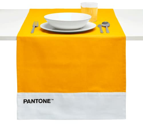 Pantone™ Moderner Tischläufer aus 100 % Baumwolle, 220 g – weiche und strapazierfähige Tischdecke, ideal für Küchenzubehör und Tischsets aus Stoff, 45 x 145 cm, Gelb