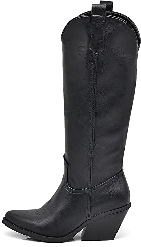 IF Fashion Stivali Cowboy Western Texani Scarpe da Donna Primaverili A Punta Camperos Camoscio Sintetico LY80-4 Nero N.36