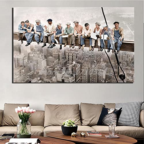 Lunch Atop a Skyscraper Poster New York Farbe Leinwand Wand Kunstdruck Kunst Gemälde für Wohnzimmer Wohnkultur 90x125cm/35x49in Mit Rahmen