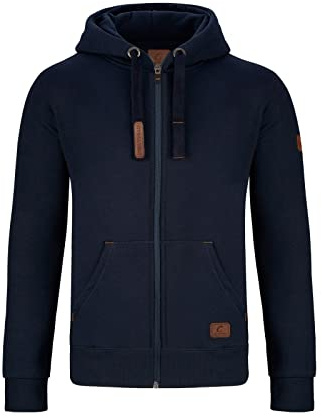 GYMAMBA Warme Sweatjacke Herren mit Lederpatches, Kapuze und durchgängigem Reißverschluss