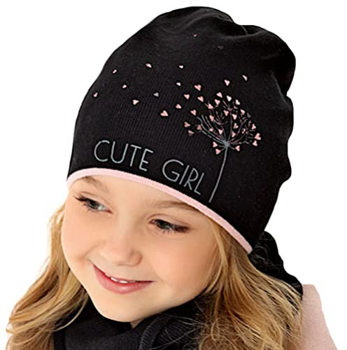 adelleo AJS Mädchen Mütze Beanie Baumwollmütze Kindermütze Strickmütze Frühling Herbst Baumwolle Pusteblume Farbe Grau