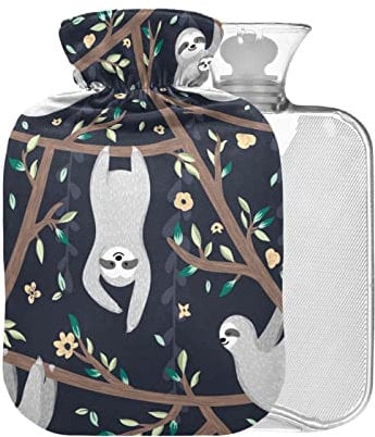 Faultier-Wärmflasche mit Bezug, 1 l, kleiner Wärmbeutel zur Schmerzlinderung, Kopfschmerzen, Nacken und Schultern, BPA-frei