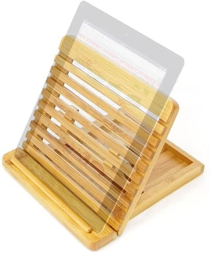 Woodquail Tablet Stand, Adjustable iPad Holder 4 Angles, Compatible with iPad Pro, Galaxy Tab S8 A8, IPhones Pro Max, Made of Natural Bamboo