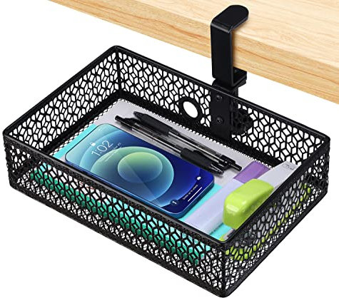 ROSLINE Drawer Under Desk Storage Organizer, Clamp on Desk Drawer, Under Desk Storage, Clamp Drawer Basket, Hanging Desk Storage, Under Desk Mount Tray, Suitable for Multiple Scenes (Black)