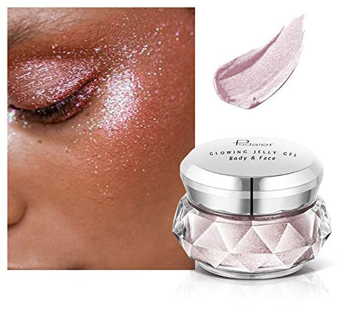 Natürliches Gesichtspuder-Rouge Highlighter, Jelly Highlighter, Glitzer Lidschatten, Lidschatten & Highlighter, Glitter Highlights Powder für Face und Body, Sanfter Schimmer & Seidig Zart #01
