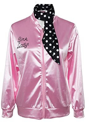 Seaehey Veste en satin rose pour femme des 50s avec col châles 60s 70s en satin bomber Vintage College Baseball Veste Zipper Coat Hip Pop Moto Rose Satin Coat, rose-1, XL