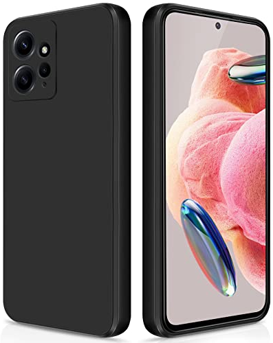 GiiYoon Hülle Kompatibel mit Xiaomi Redmi Note 12 4G, Hochwertiges Liquid Silicone Case, Rundumschutz Handyhülle, Kratzfestes Weiches Mikrofaserfutter- Schwarz