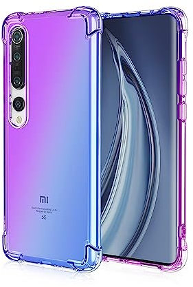 Topme Coque pour Xiaomi MI 10 5G (6.67 inches), Étui de Téléphone Portable en Silicone TPU Souple avec Dégradé de Couleur Transparent - Bleu Violet