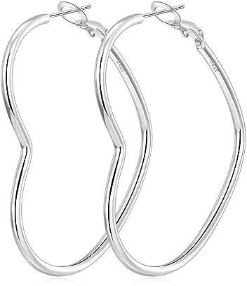 S925 Sterling Silber Große Herz Creolen für Damen - Dünne Silber Gefüllte Hypoallergene Ohrringe für Mädchen - 30 40 50mm