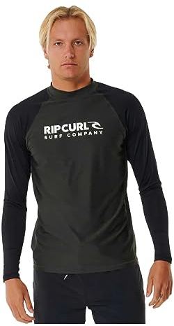 RIP CURL Mens Shock UV Long Sleeve Rash Vest Top - Black Marle - UV Sun Protection and SPF Properties
