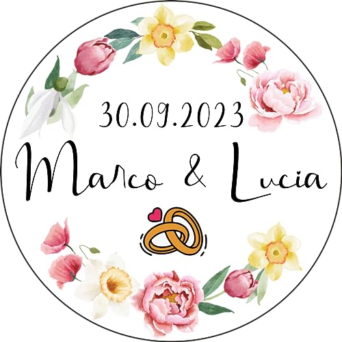 Etichette adesive personalizzate con nome matrimonio fidanzamento sposi wedding. Set da 100 pezzi, dimensioni dai 3 ai 10 cm