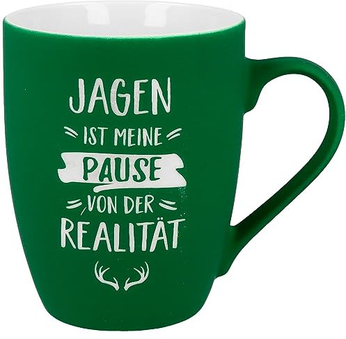 Spruchreif | Soft-Touch Tasse Grün Jagen ist meine Pause… – Beidseitig gravierte Tasse mit Jagd-Spruch | Lustiges Geschenk für Jäger & Naturfreunde