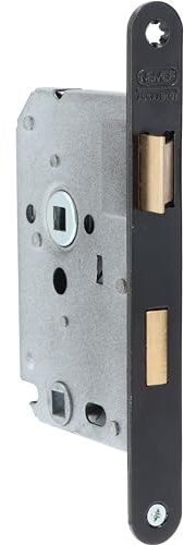 Nemef - serrure salle de bain/WC - 1264/3 - espacement 63mm - plaque avant laquée noire - salle de bain ou WC - plaque de fermeture et matériel de fixation inclus