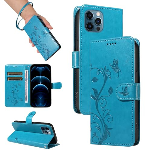 SRISHP Cover per iPhone 12 Pro Max Custodia, Blu | Magnetica Cover a Libro, Portafoglio con Slot per Schede, Custodia in PU Pelle, Supporto Stand Cover