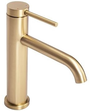 Rea Waschtischarmatur CLIF BRUSH GOLD LOW Wasserhahn Bad Badarmatur aus Messing Armatur für Waschbecken Badezimmer Mischbatterie Waschbecken Einhebel (Gold)