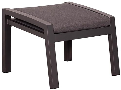 MR. DEKO Hocker Sevilla Aluminium | wetterfester Garten Sitzhocker Fußbank 60×47×43 cm | Alurahmen Textilene Anthrazit | Fußablage Outdoor Balkon | Fußhocker für die Terrasse
