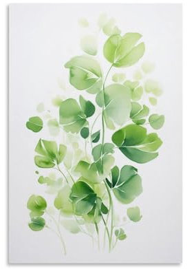 AEMYSKA Tropische grüne Blätter, Wandkunst für Wohnzimmer, moderne Aquarellpflanze, minimalistische Gemälde auf Leinwand, Wandkunst, Poster für Heimdekoration, Wanddekoration