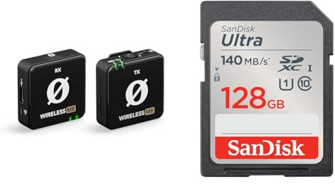 RØDE Wireless ME Ultra-compact Wireless Microphone System with Built-in Microphones & SanDisk 128GB Ultra SDXC card up to 140 MB/s with A1 App Performance UHS-I Class 10 U1