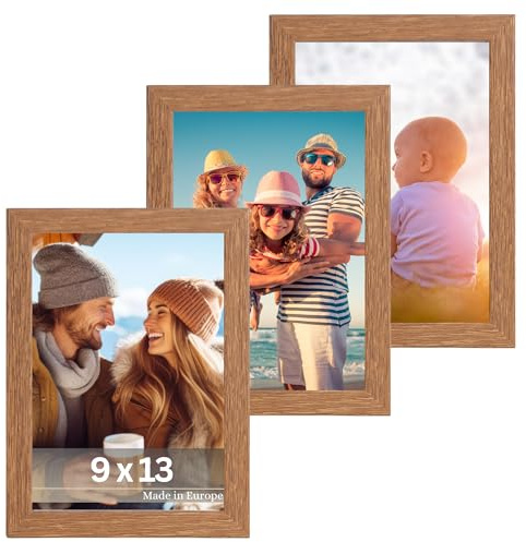 VictoR Bilderrahmen Dali 3er Set 9x13 cm braun | Fotorahmen Holz - Bilderrahmen Set braun 9x13 -- moderner Holzrahmen mit bruchsicherem Acrylglas