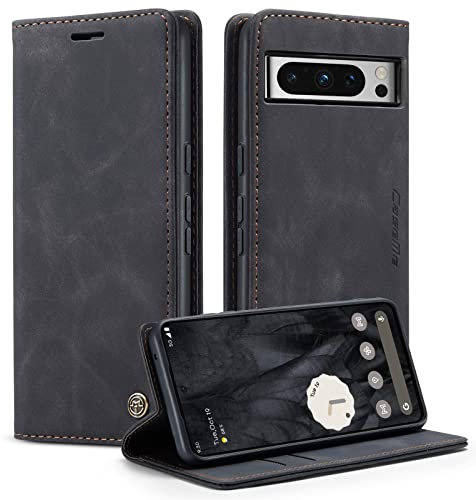 Phernykas Handyhülle für Google Pixel 8 Pro Hülle, Premium Leder Klapphülle Flip Case mit Standfunktion und Kartenfach Handytasche Hülle für Pixel 8 Pro Wallet Case Stoßfeste Schutzhülle, Schwarz