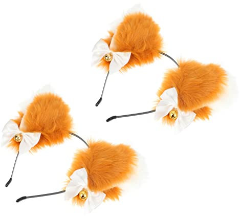 BELLIFFY 2pcs Cat Ear Bell Headband Fox Cosplay Hair Hoop Cosplay Costumes Bunny Ears Headband Fluffy Ear Hair Hoops Halloween Christmas Headband Cat Ear Hair Accessories Fabric Chocolate