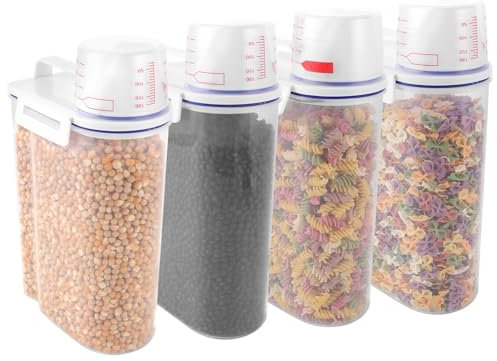 ZOFUN 4 Stück Müsli Aufbewahrung Behälter Küche, 2.5L Luftdichte Aufbewahrungsbox Küche, Vorratsbehälter Kunststoff von Reis, Müsli, Nudeln, Mehl, Waschpulver, Katzen und Hundefutter