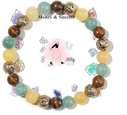 Anxiety Relief Crystal Bracelet, 8mm Natural Healing Gemstone Bracelets Beaded Bracelet, Crystal Chakra Bracelets Good Luck Jewellery Gifts for Women Girls Friend (Money)