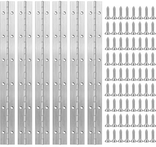 Fleymu Bisagra Piano Acero Inoxidable, 6 Piezas 30cm Bisagra tipo piano con Agujeros, Metal Bisagras Inoxidable con 72 Tornillos para Pianos, Puertas de Armarios y Proyectos de Bricolaje