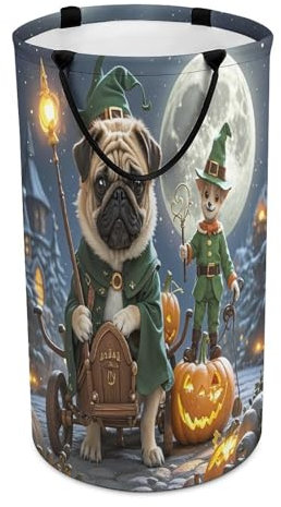 Großer Wäschekorb mit Griffen, Mond- und Jack-O'-Lantern-Druck, schmutziger Wäschekorb, hoher Wäschekorb für Camping, Schlafsäle, Wohnungen