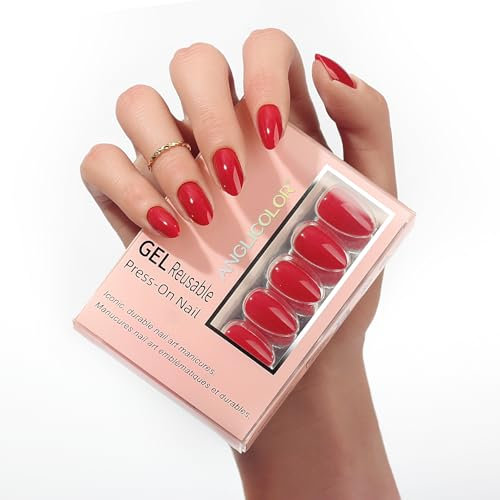 Anglicolor Nägel zum Aufkleben,Rot Mandelnägel,Press on Nails,Aufklebnägel in 16 Größen 32 weiche Gel Kunstnägel, kunstnägel zum aufkleben als Geschenk für Frauen(ACXN-2, 32 Stück)