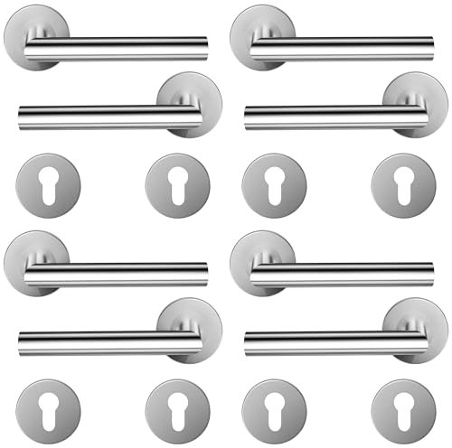 HAIFUAN 4er-Pack Türdrückergriffe aus Edelstahl mit Zylinderloch-Rosette, Türschloss-Griff-Set, Türhandgriff, gebürsteter Edelstahl (S02-103C-4)