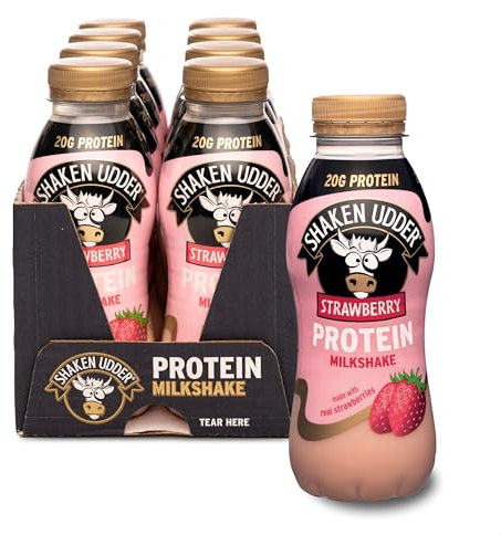 Shaken Udder Strawberry Protein Milkshake,8 x 330ml,Made with Real Strawberries,High Protein & Calcium,Less Than 5% Added Sugar,Vegetarian & Gluten-Free