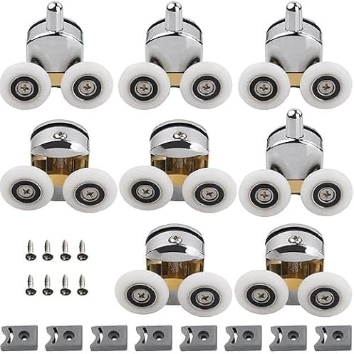 BRIOTA 8Pcs Shower Door Wheels Replacement, 25mm Curved Shower Door Rollers with Screws for 4-6mm Glass, Sliding Shower Door Runners Wheels for Bathroom Glass Door Repair(4 Top & 4 Bottom)