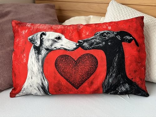 Generisch Windhunde Deko-Kissenbezug mit Herz-Motiv, 30,48 x 50,8 cm, Rot-Schwarz-Weiß, Reißverschluss