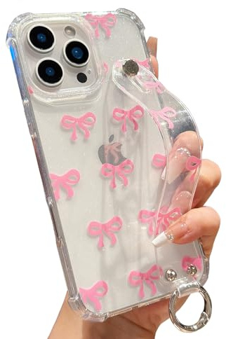 LLZ.COQUE for iPhone 16 Pro Shiny Bow Case Wirstband, Bow