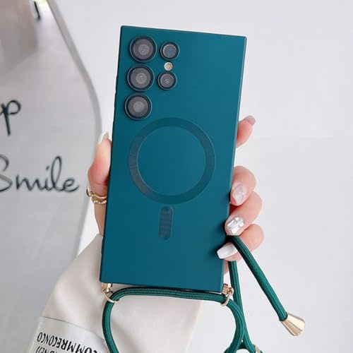 Galful Magnetische Handykette für Samsung Galaxy S20 Plus Hülle mit Band Kompatibel mit MagSafe Handyhülle S20 Plus Silikon Schutzhülle Abnehmbar Kordel Cover zum Umhängen Necklace Case-Dunkelgrün