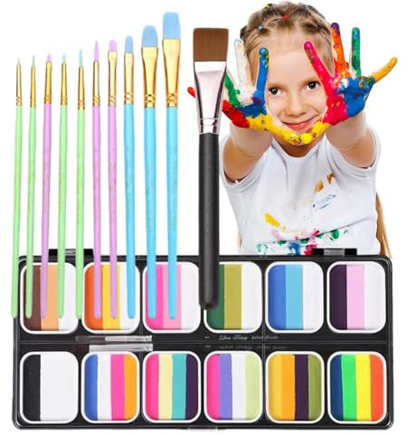 Kit de peinture pour le visage lavable - Palette d'art professionnelle 12 couleur, ensemble de peinture Rainbow Body | Couleurs de visage créatifs durables, peinture de corps artistique pour ,
