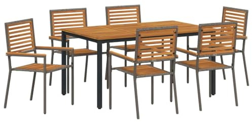 vidaXL Garden Dining Set 7 pcs Grey and Brown Poly Rattan, Garden and Terrace, Modern Rectangular Dining Set, Durable Poly Rattan Outdoor Furniture, Stylish Patio Table, Comfort