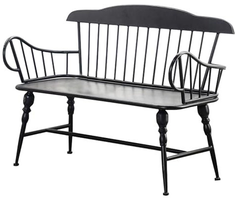 47 Weatherproof Wrought Iron Garden Bench with Backrest Black & White Max Load 660 LBS Ideal for Porch Park Yard Lawn Seating