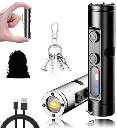 GLSAYZU Taclite Mini - The Ultimate Everyday Micro Tool, 500 Lumens Mini Rechargeable EDC Flashlight, Super Bright Pocket Torch, 9 Lighting Modes, Waterproof, 3 Brightnes, for Hiking (Black)