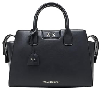Armani Exchange, Women's Amelie, gold details, logo charm, Tote bag, Black, One size