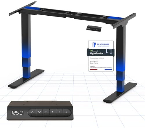 FLEXISPOT Höhenverstellbares Tischgestell, Doppelmotoren und 3-stufige Beine, 60-125 cm höhenverstellbares Tischgestell mit USB-Ladeanschluss, 4 Memory-Positionen und Kollisionsschutz (Plus Schwarz)