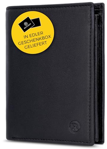 RUTAKO Leder Geldbörse Herren mit RFID Schutz - Portemonnaie Groß mit Münzfach - Echtleder Geldbeutel für Männer - Brieftasche Wallet Portmonee Schwarz