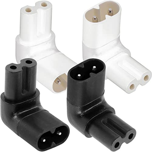 HAAMNING7 IEC-Stecker C8 auf C7-Buchse, 90 Grad nach unten hoch, oben, rechtwinkliger Stromverlängerungsadapter für TV, 2-poliger 250V-10A-IEC320-Anschluss für Drucker, 4 Stück
