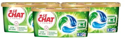 LE CHAT -L'Expert -Disc 4en1 Action Anti-Taches -Sans Conservateur -Parfum Hypoallergénique -Ingrédients Sélectionnés avec Soin -Efficace à Froid -Respect des Fibres - Efficacité Le Chat -114 Lavages