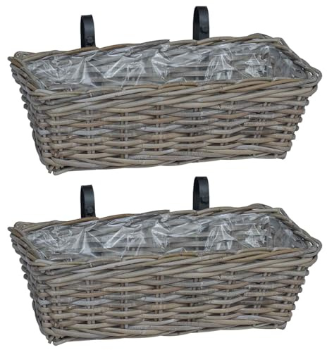 vidaXL Panier à jardinière Suspendu 2 pcs Gris 48 x 22 x 15 cm, Cache-Pot pour Balcon, Panier tressé Tendance, déco intérieure écolo, Affichage de Jardin rectangulaire