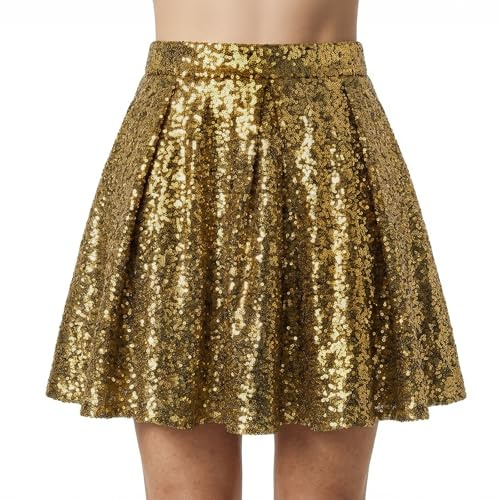 AYBUY Glitzer Rock Damen, Pailletten Rock, Glitzerrock Pailettenrock für Damen, für Karneval, Festival, Disco, Fasching & Partys, Hohe Taille Glitzer Rock